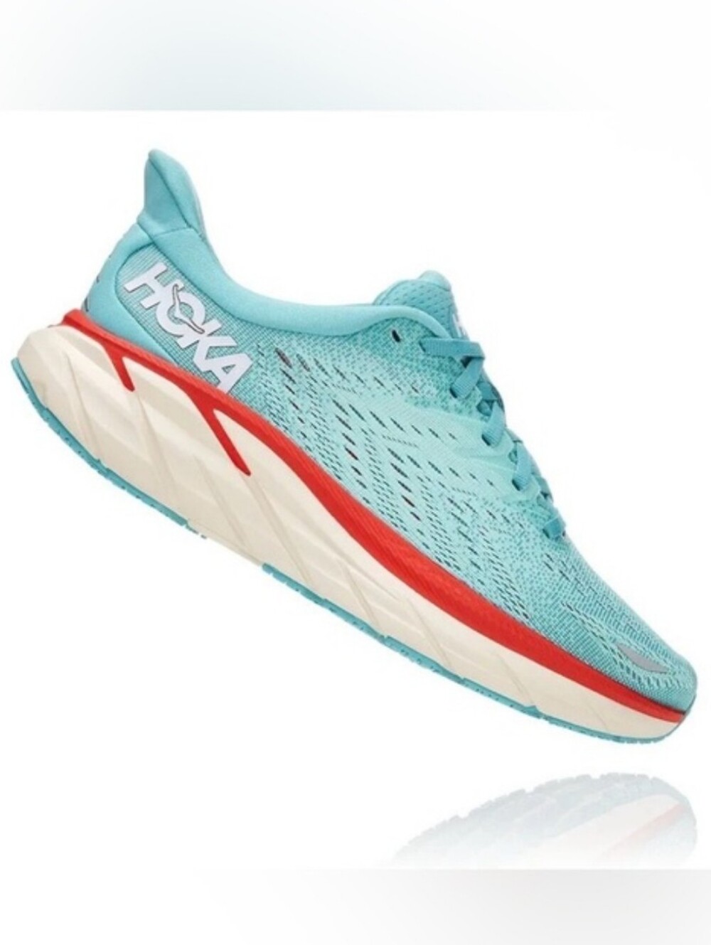 HOKA Clifton 8 Running Shoes Max Cushion Athletic Aquarelle Eggshell Blue Sz 11